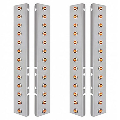 Stainless Steel Front Air Cleaner Bracket w/ 26 X 3 LED Dual Function 3/4" Mini Lights & Bezels For Peterbilt - Amber LEDs (Amber or Clear Lens)