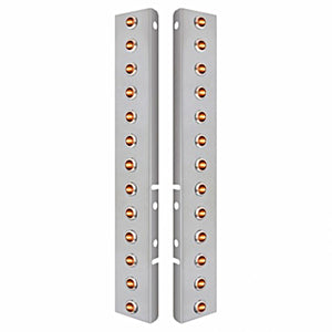 Stainless Steel Front Air Cleaner Bracket w/ 26 X 3 LED Dual Function 3/4" Mini Lights & Bezels For Peterbilt - Amber LEDs (Amber or Clear Lens)