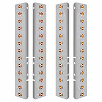 Stainless Steel Front Air Cleaner Bracket w/ 26 X 3 LED Dual Function 3/4" Mini Lights & Bezels For Peterbilt - Amber LEDs (Amber or Clear Lens)