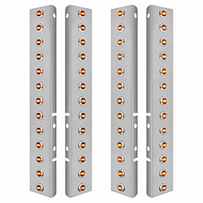 Stainless Steel Front Air Cleaner Bracket w/ 26 X 3 LED Dual Function 3/4" Mini Lights & Bezels For Peterbilt - Amber LEDs (Amber or Clear Lens)