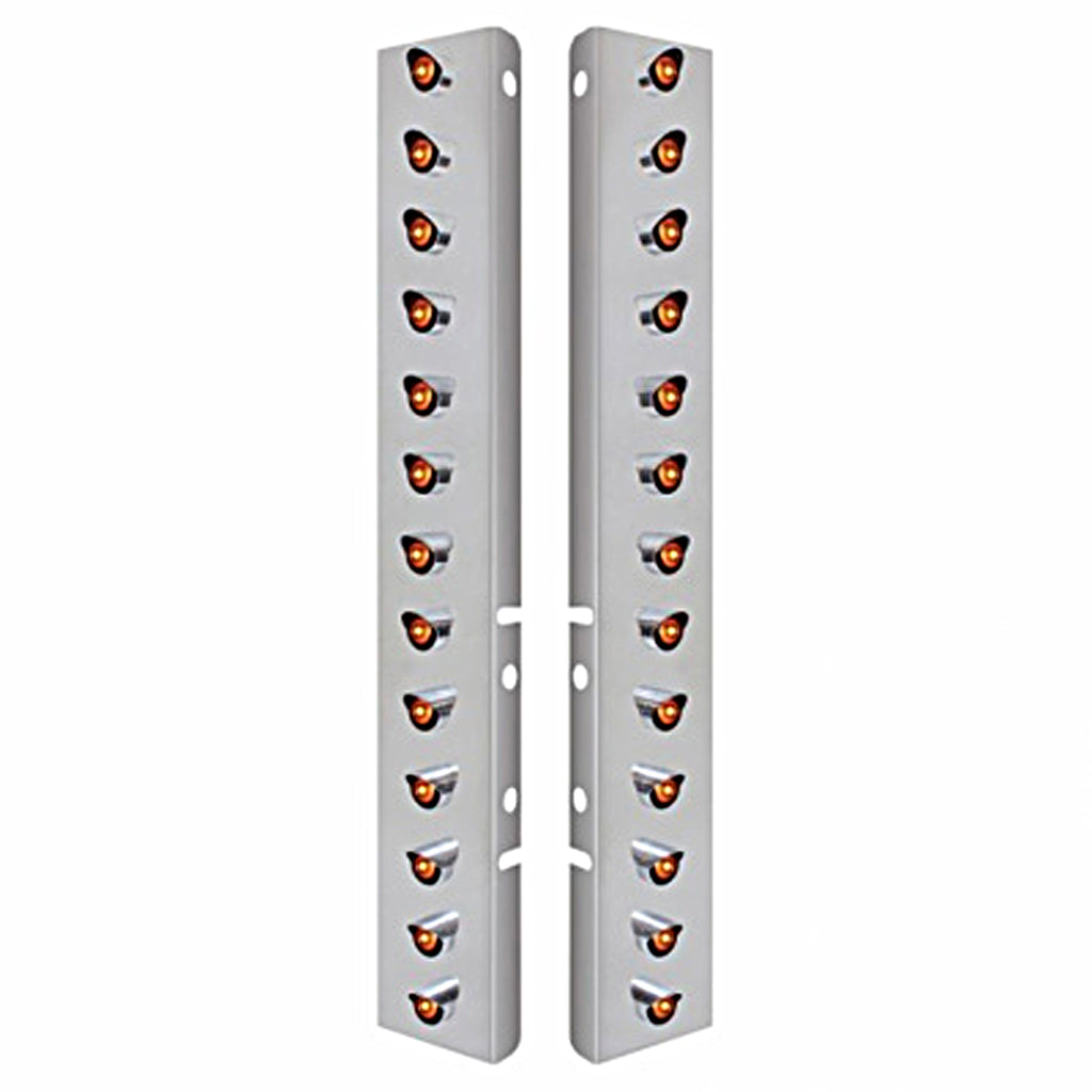 Stainless Steel Front Air Cleaner Bracket w/ 26 X 3 LED 3/4" Mini Lights & Visors For Peterbilt - Amber LEDs (Amber or Clear Lens)