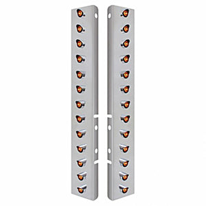 Stainless Steel Front Air Cleaner Bracket w/ 26 X 3 LED 3/4" Mini Lights & Visors For Peterbilt - Amber LEDs (Amber or Clear Lens)