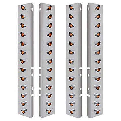 Stainless Steel Front Air Cleaner Bracket w/ 26 X 3 LED 3/4" Mini Lights & Visors For Peterbilt - Amber LEDs (Amber or Clear Lens)