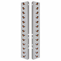 Stainless Steel Front Air Cleaner Bracket w/ 26 X 3 LED 3/4" Mini Lights & Visors For Peterbilt - Amber LEDs (Amber or Clear Lens)