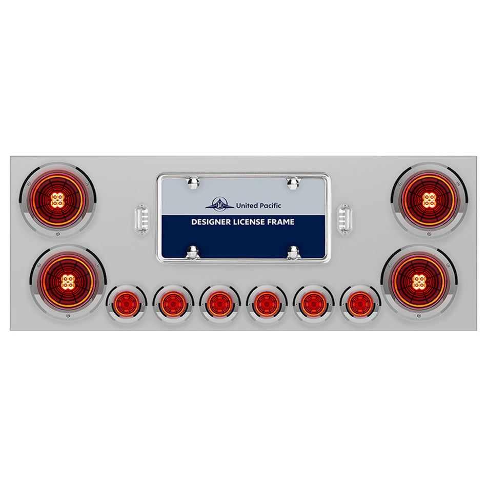 Stainless Steel Rear Center Panel w/ 4 X 13 LED 4" Abyss Light & 6 X 4 LED 2" Lights & Bezels - Red LEDs (Red or Clear Lens)