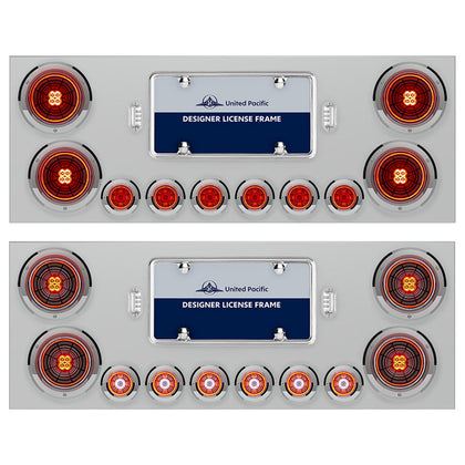 Stainless Steel Rear Center Panel w/ 4 X 13 LED 4" Abyss Light & 6 X 4 LED 2" Lights & Bezels - Red LEDs (Red or Clear Lens)