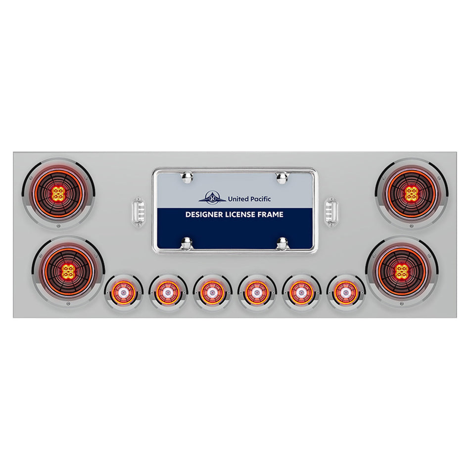 Stainless Steel Rear Center Panel w/ 4 X 13 LED 4" Abyss Light & 6 X 4 LED 2" Lights & Bezels - Red LEDs (Red or Clear Lens)