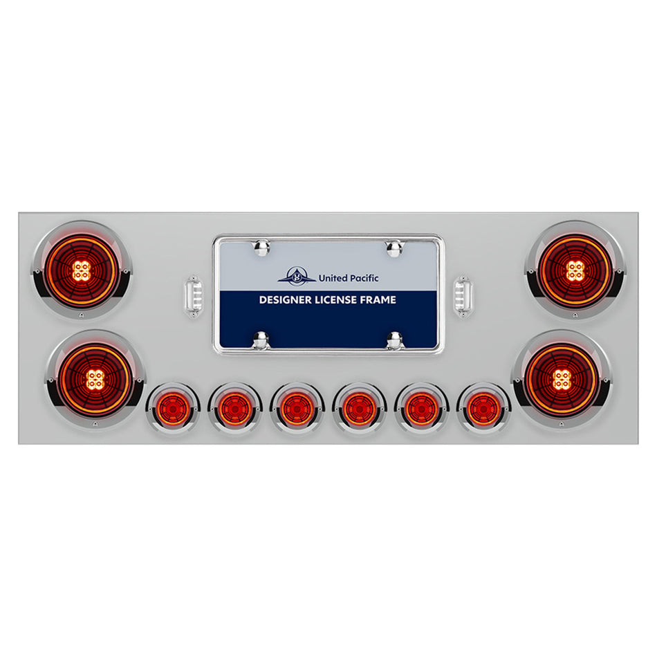 Stainless Steel Rear Center Panel w/ 4 X 13 LED 4" Abyss Light & 6 X 4 LED 2" Lights & Visors - Red LED (Red or Clear Lens)