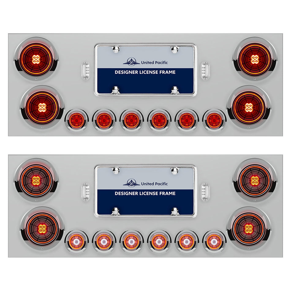 Stainless Steel Rear Center Panel w/ 4 X 13 LED 4" Abyss Light & 6 X 4 LED 2" Lights & Visors - Red LED (Red or Clear Lens)