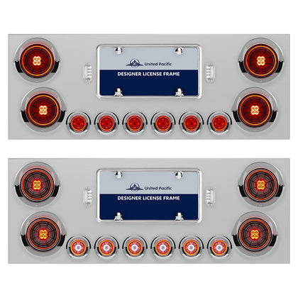 Stainless Steel Rear Center Panel w/ 4 X 13 LED 4" Abyss Light & 6 X 4 LED 2" Lights & Visors - Red LED (Red or Clear Lens)