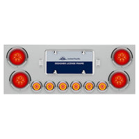 Stainless Steel Rear Center Panel w/ 4 X 16 LED 4" Turbine Light & 6 X 7 LED 2" Lights & Bezels or Visors - Red LEDs (Red Lens)