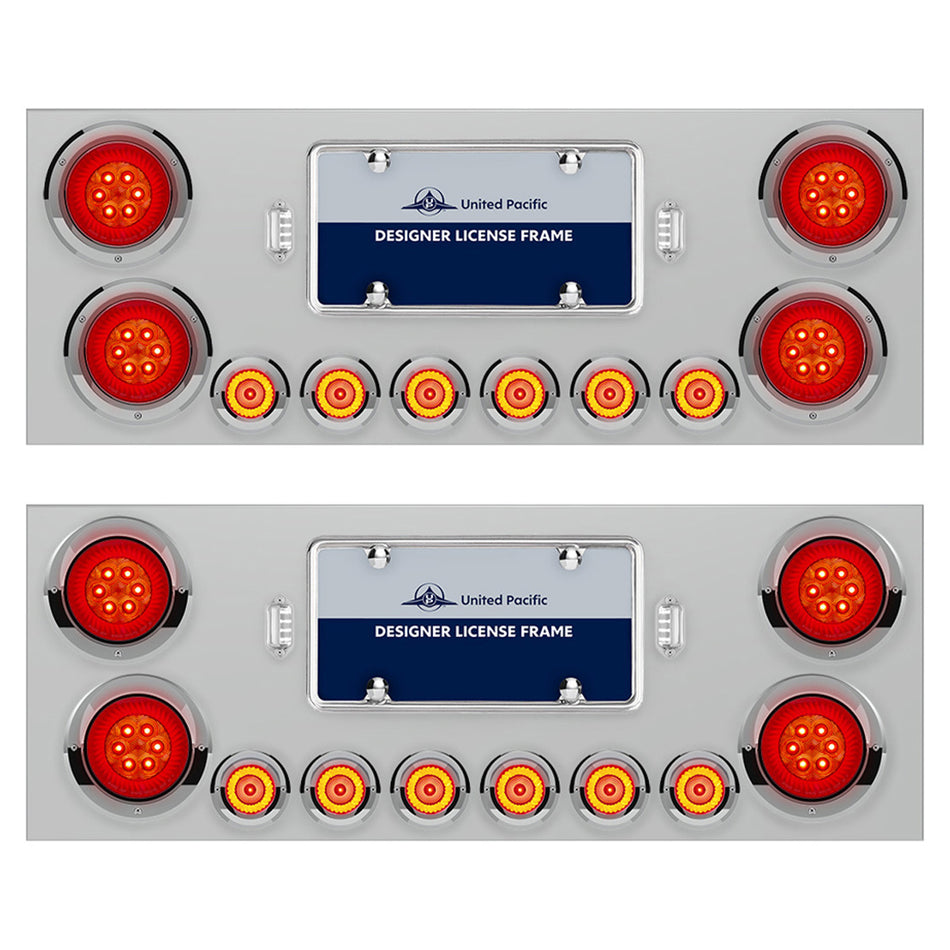 Stainless Steel Rear Center Panel w/ 4 X 16 LED 4" Turbine Light & 6 X 7 LED 2" Lights & Bezels or Visors - Red LEDs (Red Lens)