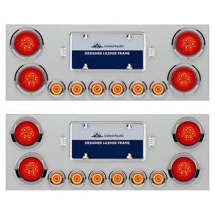 Stainless Steel Rear Center Panel w/ 4 X 16 LED 4" Turbine Light & 6 X 7 LED 2" Lights & Bezels or Visors - Red LEDs (Red Lens)