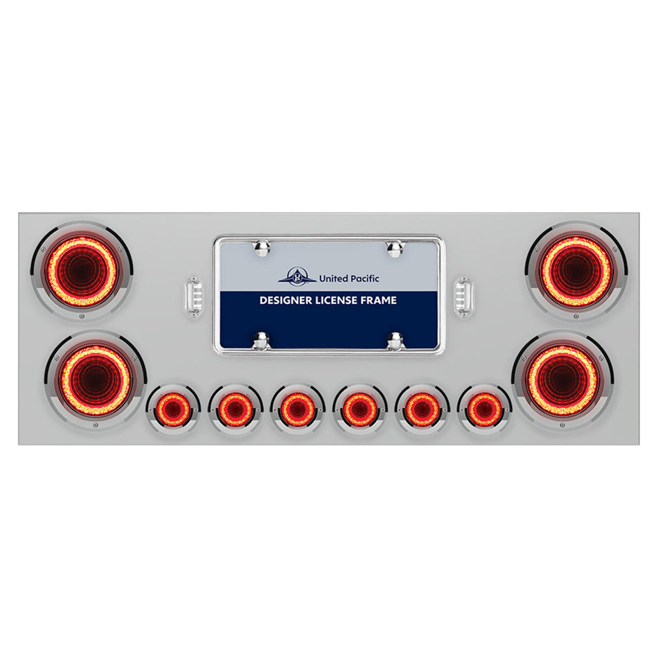Stainless Steel Rear Center Panel w/ 4 X 23 LED 4" Lights & 6 X 9 LED 2" Mirage Lights & Bezels or Visors - Red LEDs (Red or Clear Lens)