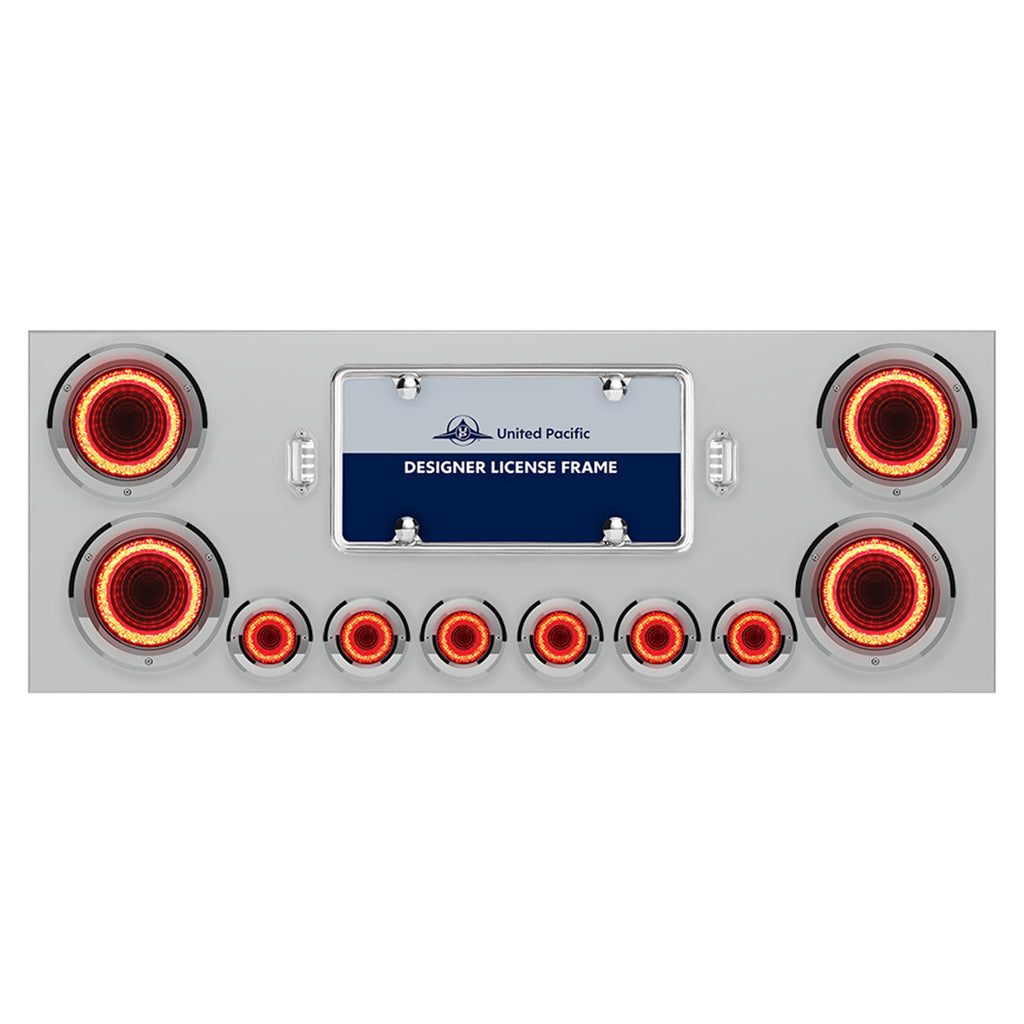 Stainless Steel Rear Center Panel w/ 4 X 23 LED 4" Lights & 6 X 9 LED 2" Mirage Lights & Bezels or Visors - Red LEDs (Red or Clear Lens)