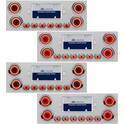 Stainless Steel Rear Center Panel w/ 4 X 23 LED 4" Lights & 6 X 9 LED 2" Mirage Lights & Bezels or Visors - Red LEDs (Red or Clear Lens)
