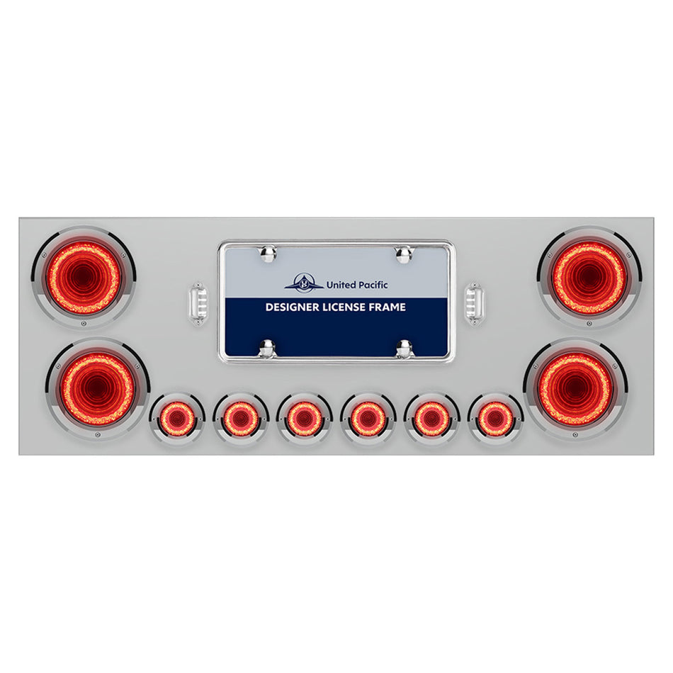 Stainless Steel Rear Center Panel w/ 4 X 23 LED 4" Lights & 6 X 9 LED 2" Mirage Lights & Bezels or Visors - Red LEDs (Red or Clear Lens)