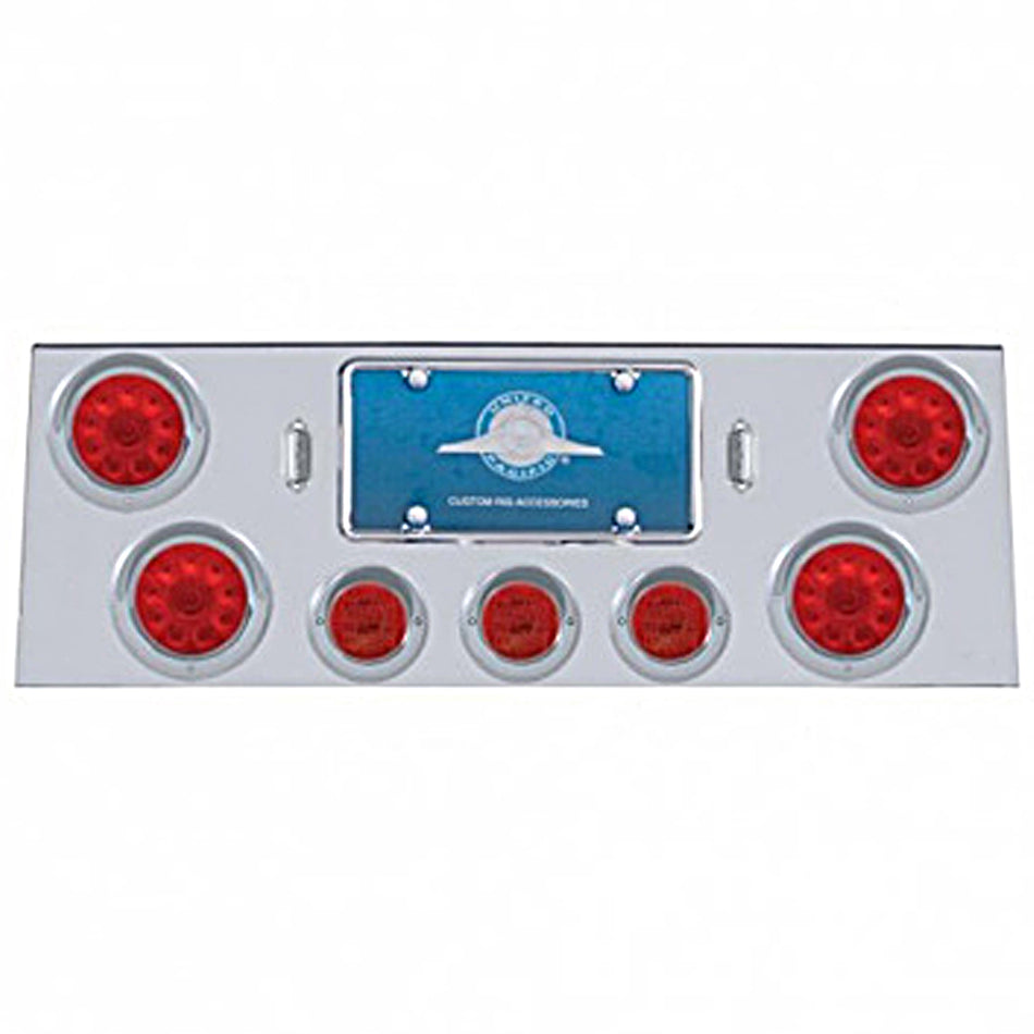 Stainless Steel Rear Center Panel With 4 X 10 LED 4" Lights & 3 X 13 LED 2-1/2" Lights & Visors - Red LEDs (Red  or Clear Lens)