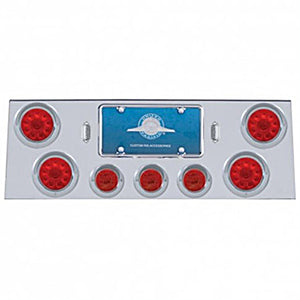 Stainless Steel Rear Center Panel With 4 X 10 LED 4" Lights & 3 X 13 LED 2-1/2" Lights & Visors - Red LEDs (Red  or Clear Lens)