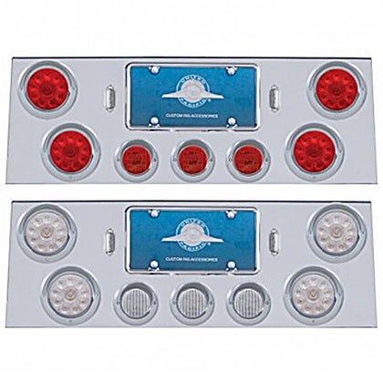 Stainless Steel Rear Center Panel With 4 X 10 LED 4" Lights & 3 X 13 LED 2-1/2" Lights & Visors - Red LEDs (Red  or Clear Lens)