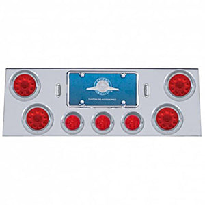 Stainless Steel Rear Center Panel w/ 4 X 10 LED 4" Light & 3 X 13 LED 2-1/2" Beehive Light+Visor - Red LEDs (Red or Clear Lens)