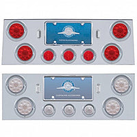 Stainless Steel Rear Center Panel w/ 4 X 10 LED 4" Light & 3 X 13 LED 2-1/2" Beehive Light+Visor - Red LEDs (Red or Clear Lens)