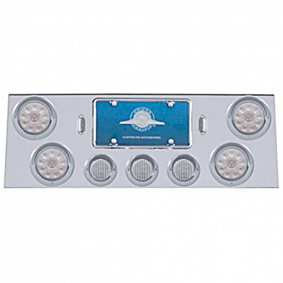 Stainless Steel Rear Center Panel With 4 X 10 LED 4" Lights & 3 X 13 LED 2-1/2" Lights & Visors - Red LEDs (Red  or Clear Lens)
