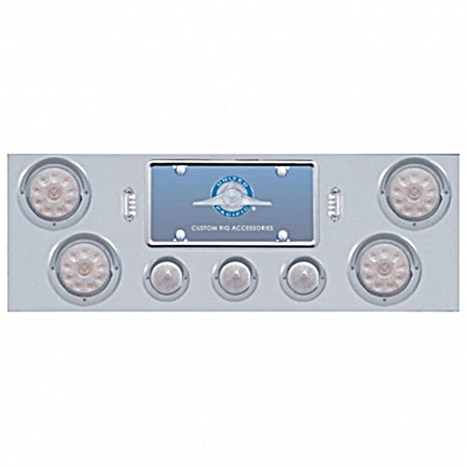 Stainless Steel Rear Center Panel w/ 4 X 10 LED 4" Light & 3 X 13 LED 2-1/2" Beehive Light+Visor - Red LEDs (Red or Clear Lens)