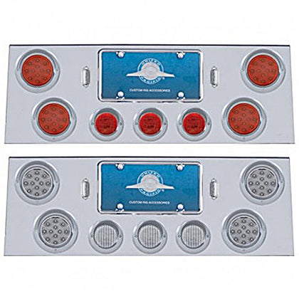 Stainless Steel Rear Center Panel w/ 4 X 12 LED 4" Reflector Light & 3 X 13 LED 2-1/2" Light & Visor - Red LEDs (Red or Clear Lens)