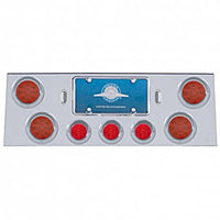 Stainless Steel Rear Center Panel +4 X LED 4" Refl. Light & 3X LED 2-1/2" Beehive Light & Visor - Red LEDs (Red or Clear Lens)