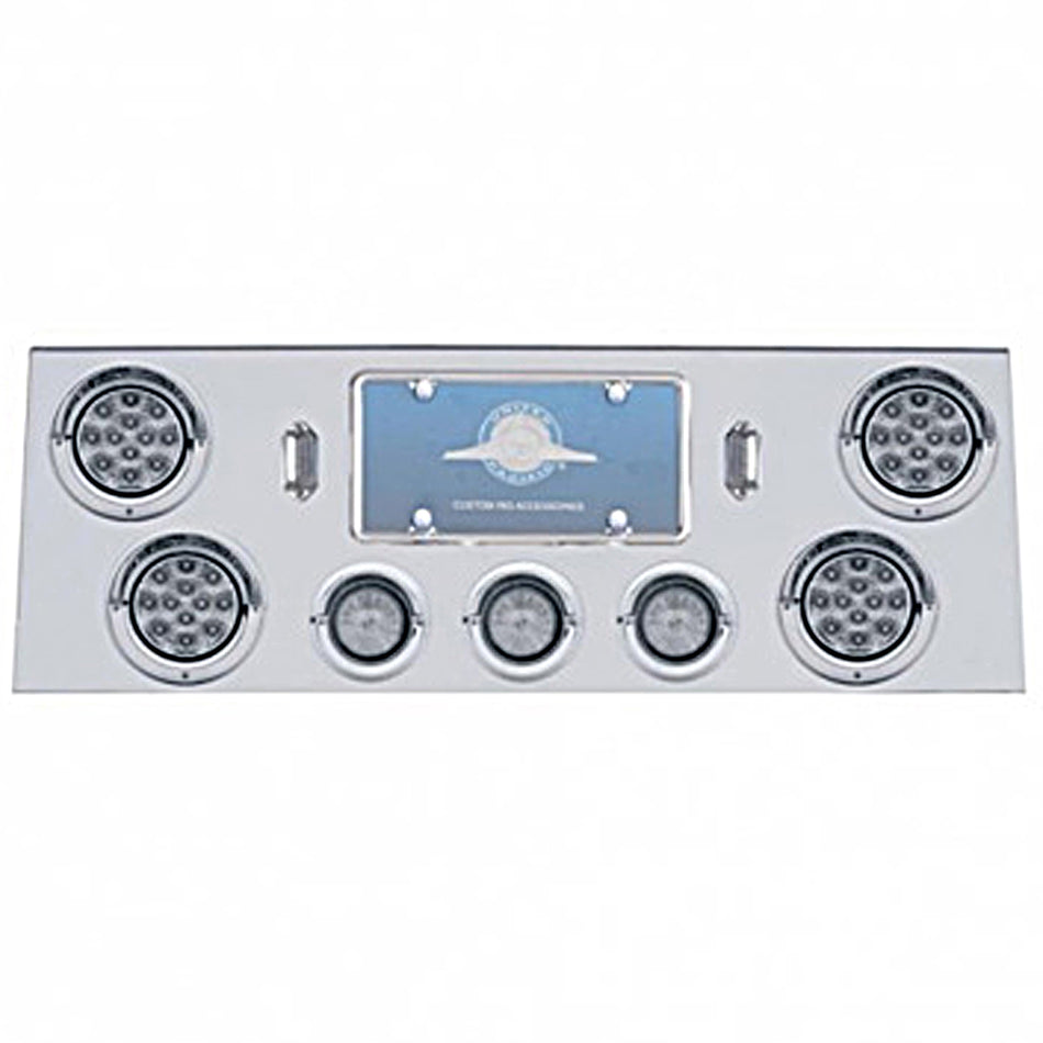 Stainless Steel Rear Center Panel +4 X LED 4" Refl. Light & 3X LED 2-1/2" Beehive Light & Visor - Red LEDs (Red or Clear Lens)