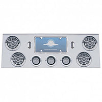 Stainless Steel Rear Center Panel +4 X LED 4" Refl. Light & 3X LED 2-1/2" Beehive Light & Visor - Red LEDs (Red or Clear Lens)