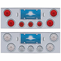 Chrome Rear Center Panel With 4 X 10 LED 4" Lights & 3 X 13 LED 2-1/2" Lights & Visors - Red LEDS (Red or Clear Lens)