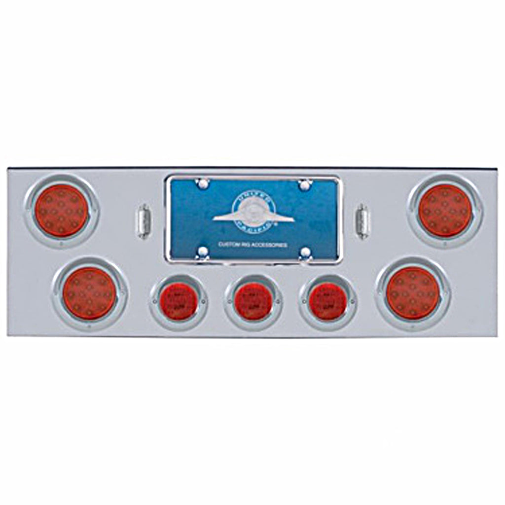 Chrome Rear Center Panel w/ 4 X 12 LED 4" Reflector Lights & 3 X 13 LED 2-1/2" Light - Red LEDs (Red or Clear Lens)