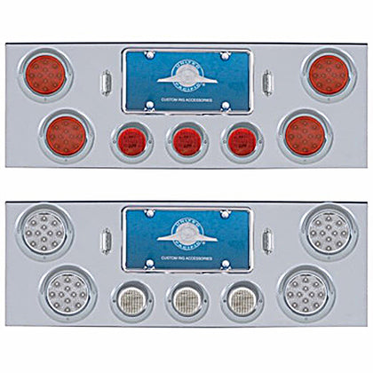 Chrome Rear Center Panel w/ 4 X 12 LED 4" Reflector Lights & 3 X 13 LED 2-1/2" Light - Red LEDs (Red or Clear Lens)