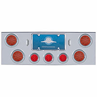Chrome Rear Center Panel +4 X LED 4" Refl. Lights & 3 X LED 2-1/2" Beehive Lights & Visors - Red LEDs (Red or Clear Lens)