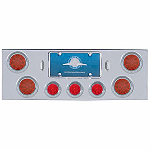 Chrome Rear Center Panel +4 X LED 4" Refl. Lights & 3 X LED 2-1/2" Beehive Lights & Visors - Red LEDs (Red or Clear Lens)
