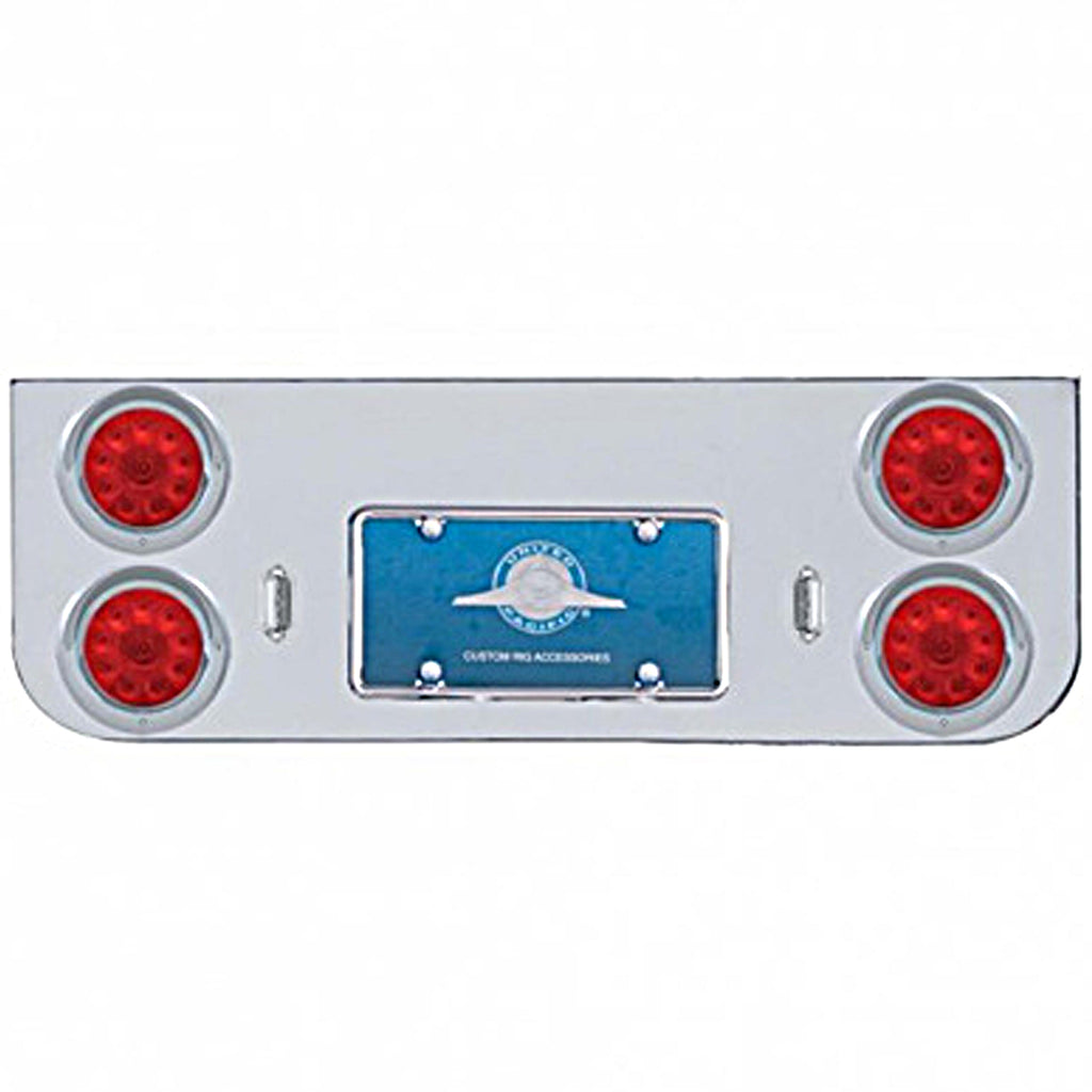 Chrome Rear Center Panel w/ 4 X 10 LED 4" Lights & Visors - Red LEDS (Red or Clear Lens)