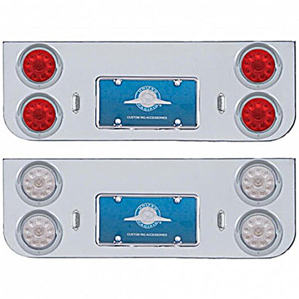 Chrome Rear Center Panel w/ 4 X 10 LED 4" Lights & Visors - Red LEDS (Red or Clear Lens)