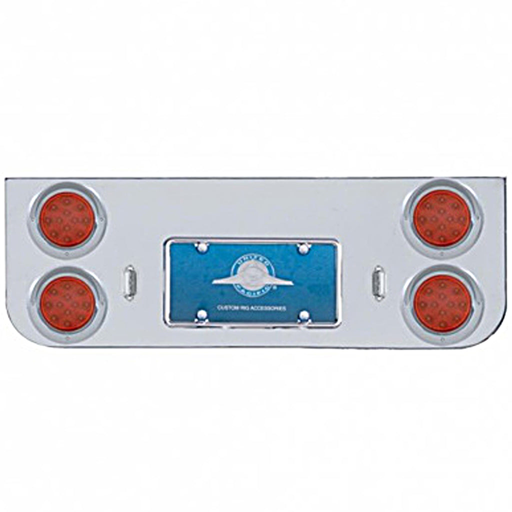 Chrome Rear Center Panel w/ 4 X 12 LED 4" Reflector Lights & Visors - Red LEDs (Red or Clear Lens)