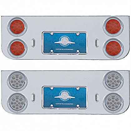 Chrome Rear Center Panel w/ 4 X 12 LED 4" Reflector Lights & Visors - Red LEDs (Red or Clear Lens)
