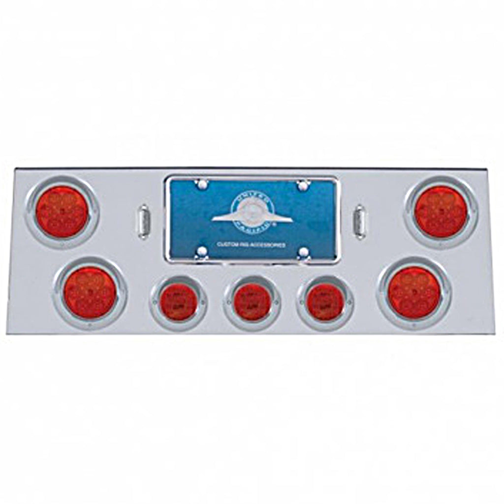 Stainless Steel Rear Center Panel w/ 4 X 7 LED 4" Reflector Light & 3 X 13 LED 2-1/2" Light & Visors - Red LEDs (Red or Clear Lens)