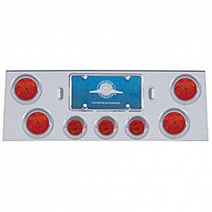 Stainless Steel Rear Center Panel w/ 4 X 7 LED 4" Reflector Light & 3 X 13 LED 2-1/2" Light & Visors - Red LEDs (Red or Clear Lens)