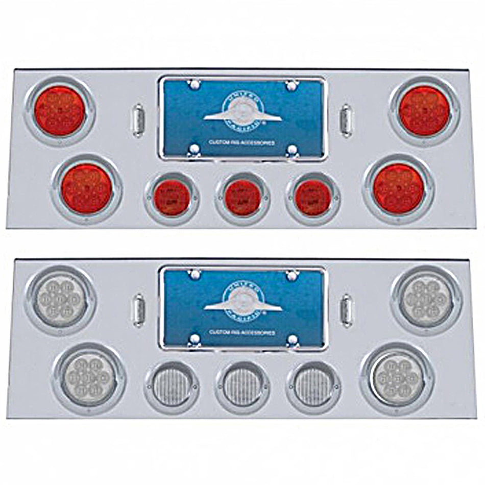 Stainless Steel Rear Center Panel w/ 4 X 7 LED 4" Reflector Light & 3 X 13 LED 2-1/2" Light & Visors - Red LEDs (Red or Clear Lens)
