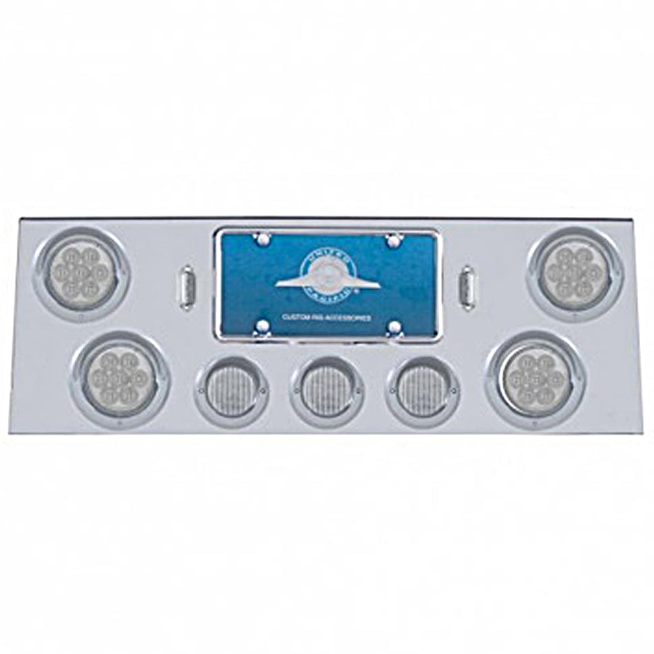 Stainless Steel Rear Center Panel w/ 4 X 7 LED 4" Reflector Light & 3 X 13 LED 2-1/2" Light & Visors - Red LEDs (Red or Clear Lens)