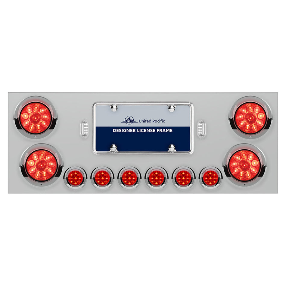 Stainless Steel Rear Center Panel w/ 4 X 10 LED 4" Lights & 6 X 9 LED 2" Lights & Visors - Red LEDs (Red or Clear Lens)