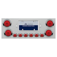Stainless Steel Rear Center Panel w/ 4 X 10 LED 4" Lights & 6 X 9 LED 2" Lights & Visors - Red LEDs (Red or Clear Lens)