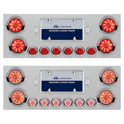 Stainless Steel Rear Center Panel w/ 4 X 10 LED 4" Lights & 6 X 9 LED 2" Lights & Visors - Red LEDs (Red or Clear Lens)