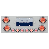 Stainless Steel Rear Center Panel w/ 4 X 10 LED 4" Lights & 6 X 9 LED 2" Lights & Visors - Red LEDs (Red or Clear Lens)
