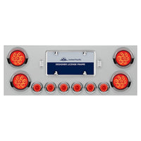 Stainless Steel Rear Center Panel w/ 4 X 7 LED 4" Reflector Lights & 6 X 9 LED 2" Lights & Visors - Red LEDs (Red or Clear Lens)